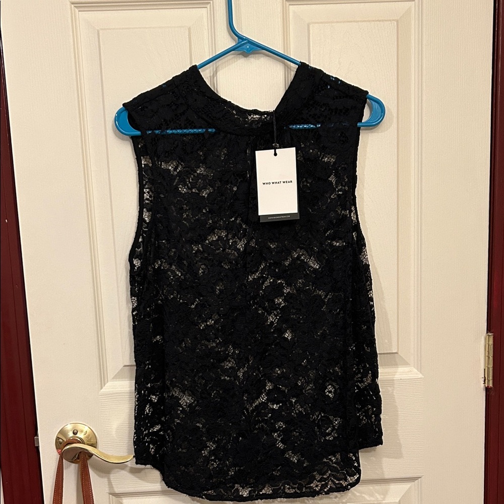Who What Wear Black Lace Blouse